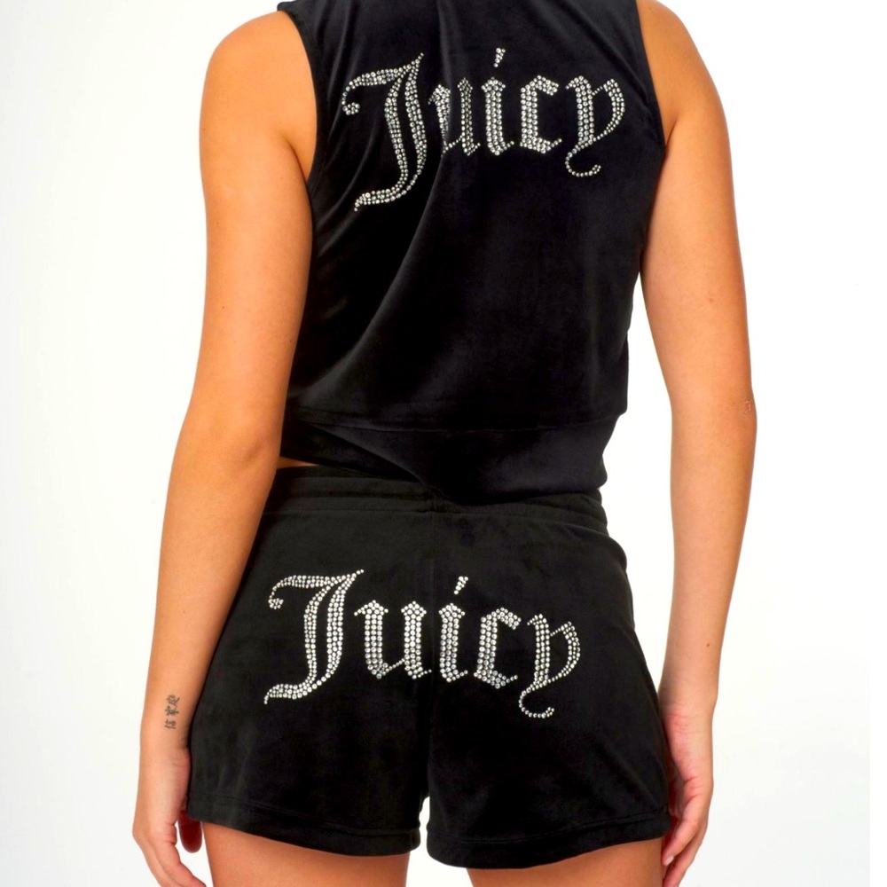 Juicy Couture Black Velour Bling Shorts New